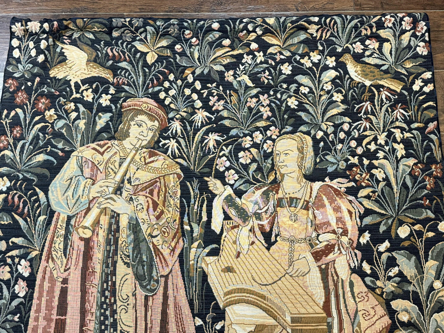 Belgian Tapestry Vintage 4x5 The Concert Musicians Green Loomed Cotton Wool