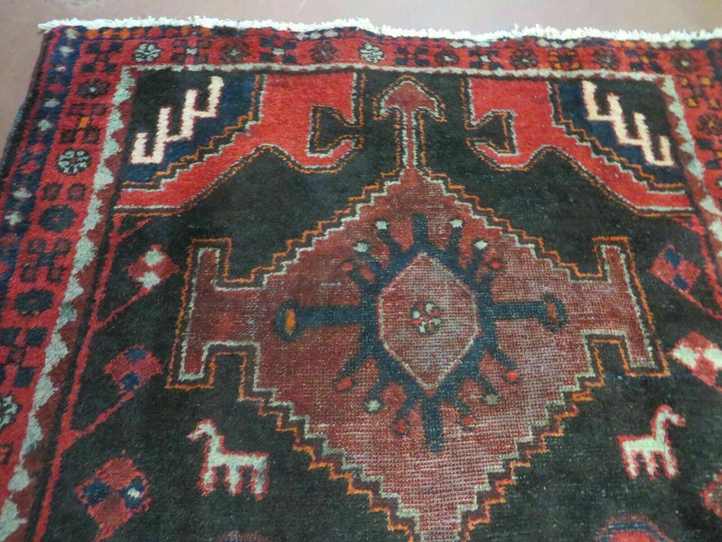 Antique Wool Rug Hand Made From India Geometric Oriental Tribal Red 603 4 By 8 Feet