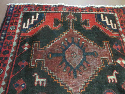 Antique Wool Rug Hand Made From India Geometric Oriental Tribal Red 603 4 By 8 Feet