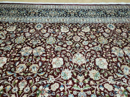 Handmade Sino Persian Rug 9x12 Floral Allover Tabriz Design Maroon And Navy
