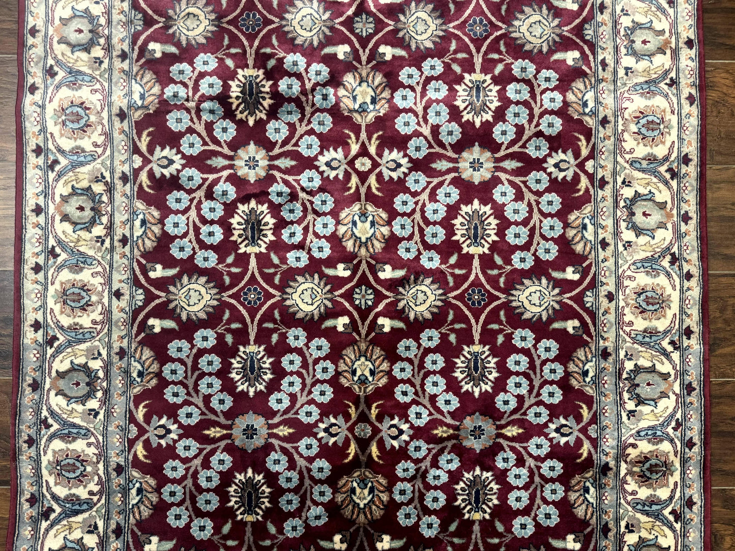 Pak Persian Rug 4x6, Floral Allover, Vintage Wool Carpet, Plum and Ivory