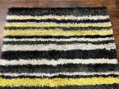 Shag Rug 5x8 Yellow Ivory Charcoal Contemporary Machine Made Polypropylene