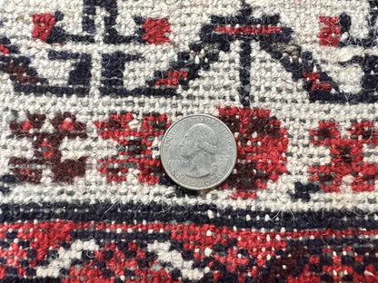 Persian Tribal Runner 3 x 9, Hamadan Dargazin Rug, Dark Blue and Red Wool Hand Knotted Hallway Rug, Vintage Antique Oriental Runner, 9ft Long Runner, Herati