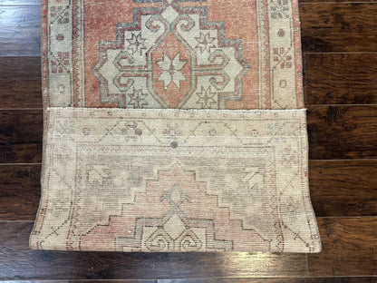 Antique Turkish Runner Rug 3 x 9.6, Farmhouse Rug, Geometric Runner, Handmade, Vintage Rug for Modern Home