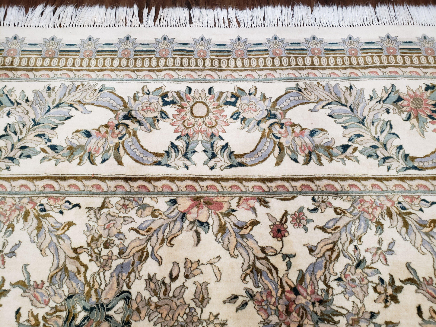 Pak Persian Floral Rug 11 x 12.6, Ivory, Very Fine, Hand Knotted
