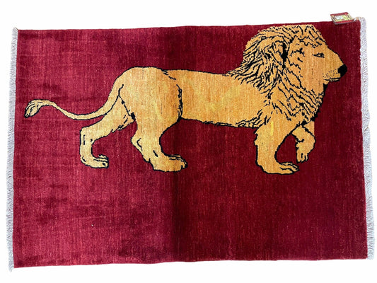 Handmade Wool Rug Lion Pictorial Tribal Design With Vegetable Dyes 3x5