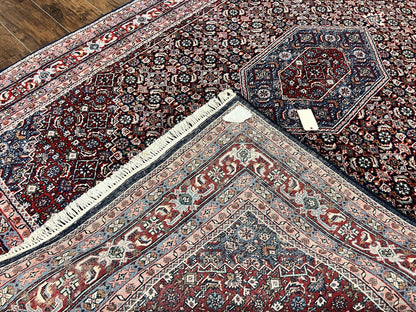 Indo Persian Rug 7x10, Dark Blue and Red Hand Knotted Wool Vintage Oriental Carpet 7 x 10 ft, Handmade Bidjar Rug, Herati Pattern Indian Rug