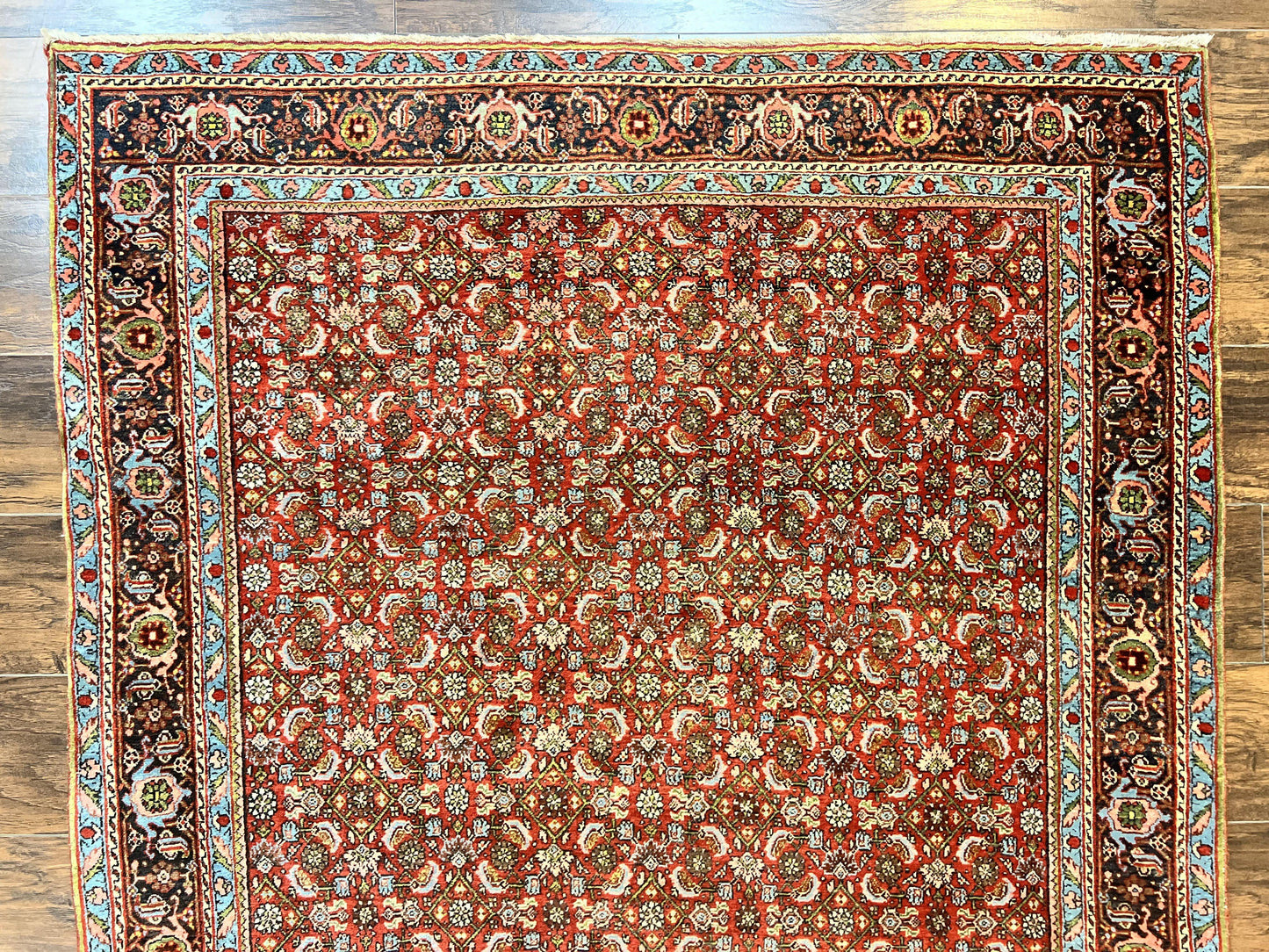 Antique Persian Bidjar Rug 5x7, Repeated Allover Herati Pattern, Red, Handmade Wool Carpet