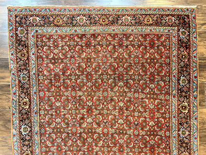 Antique Persian Bidjar Rug 5x7, Repeated Allover Herati Pattern, Red, Handmade Wool Carpet