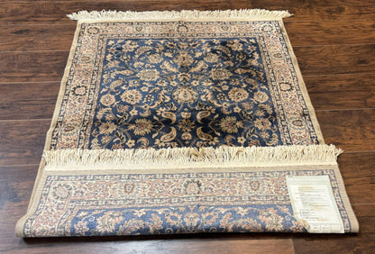Vintage Art Silk Rug 3x4 Traditional Oriental Persian Design Navy Blue Power Loomed