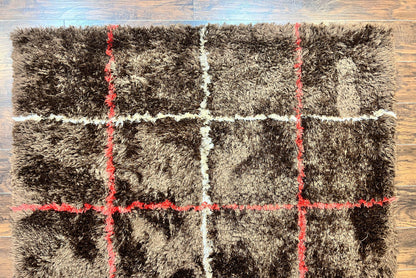 Brown Shag Rug 6x8 Vintage Wool Panel Design Area Rug For Living Rooms