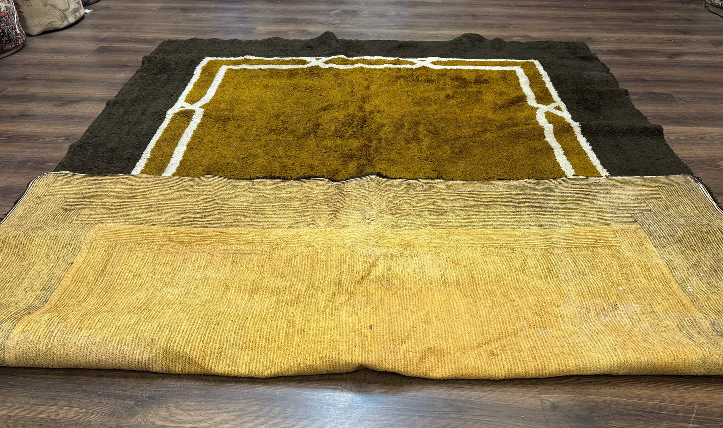 Mid Century Shag Rug 8x11, Large Vintage Shag Rug, Open Field, European Shag Rug
