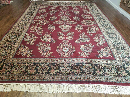 Vintage Indian Wool Rug Floral Oriental Handmade Veg Dyes Red 8x12