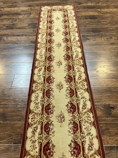 Needlepoint Runner Rug Tan Flatweave Hallway Rug Aubusson European Design