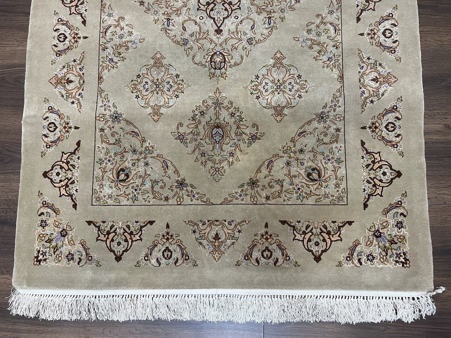 Persian Isfahan Rug 3x5 Hand Knotted With Kork Wool Silk Foundation Gray Taupe Vintage Oriental Carpet 60 Raj 460 KPSI