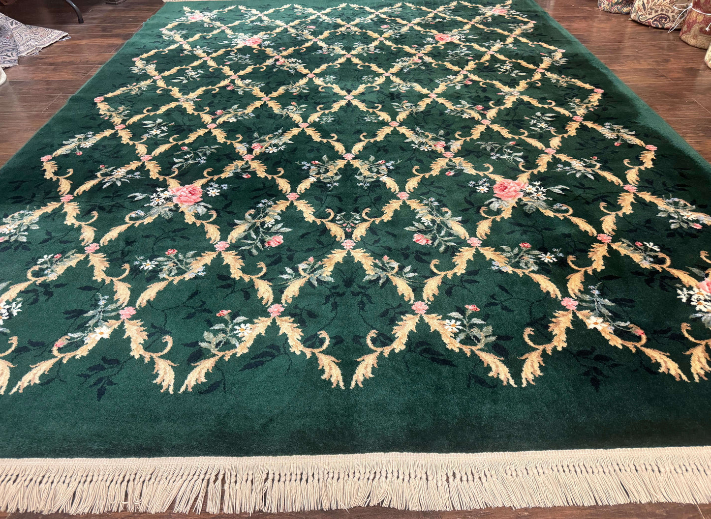 Karastan Garden of Eden Rug Green Savonnerie Wool 8.8 x 11.8
