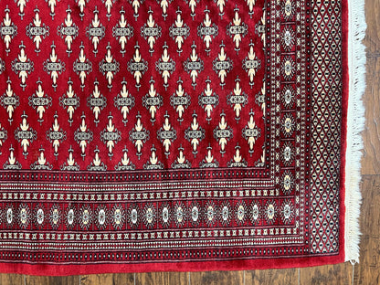 Pakistani Turkoman Bokhara Rug 6x9, Fine Wool Vintage Hand Knotted Handmade Yamud Oriental Carpet 6 x 9, Red Turkoman Rug, Tribal Rug