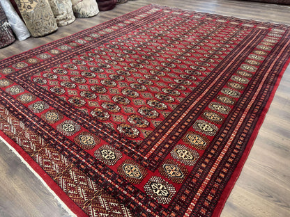 Bokhara Rug 9x12 Handmade Wool Turkoman Area Rug Red Tribal Carpet