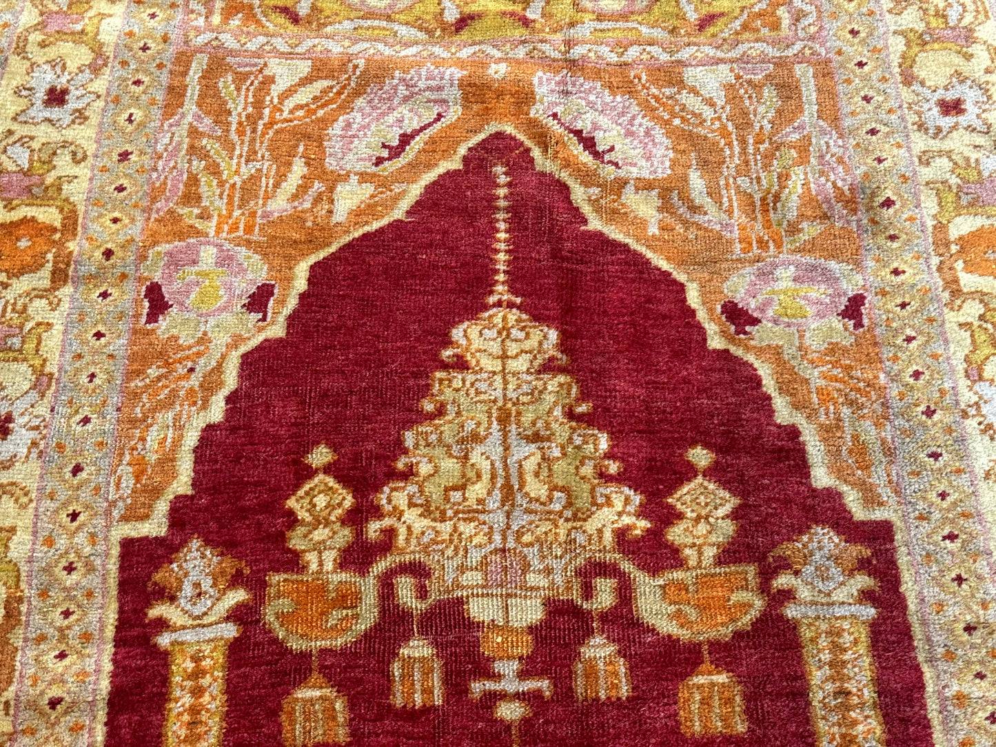 Antique Turkish Prayer Rug 4x6 Mihrab Design Hand Knotted Wool Anatolian Carpet