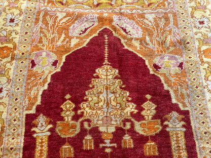 Antique Turkish Prayer Rug 4x6 Mihrab Design Hand Knotted Wool Anatolian Carpet