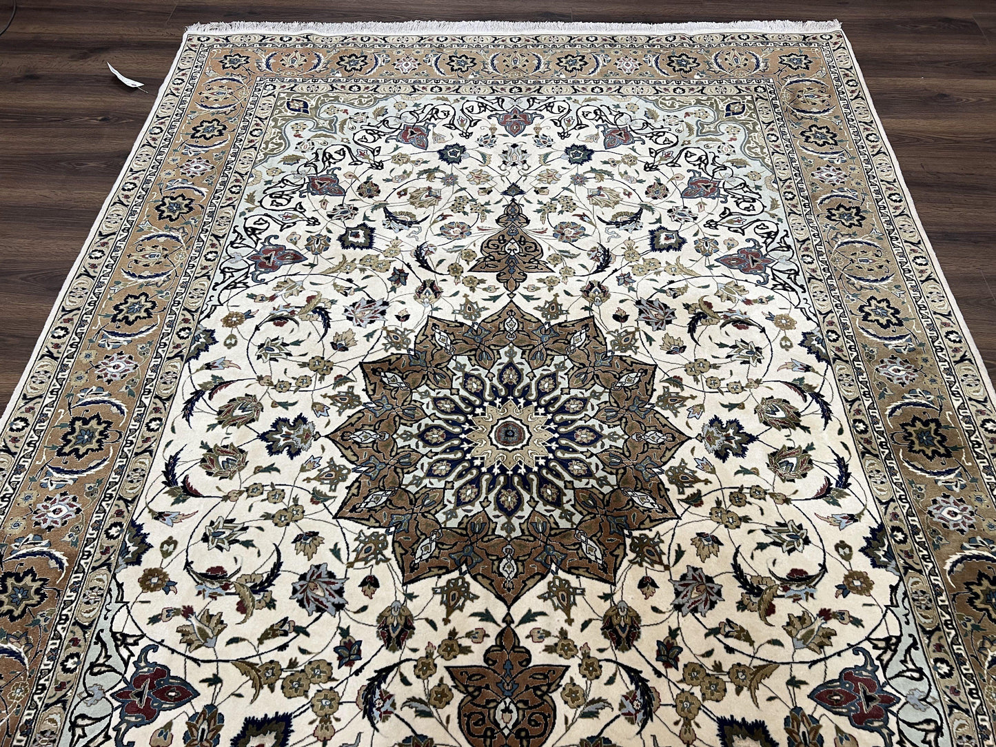 Hand Knotted Persian Tabriz Rug 7x10 Floral Medallion Ivory