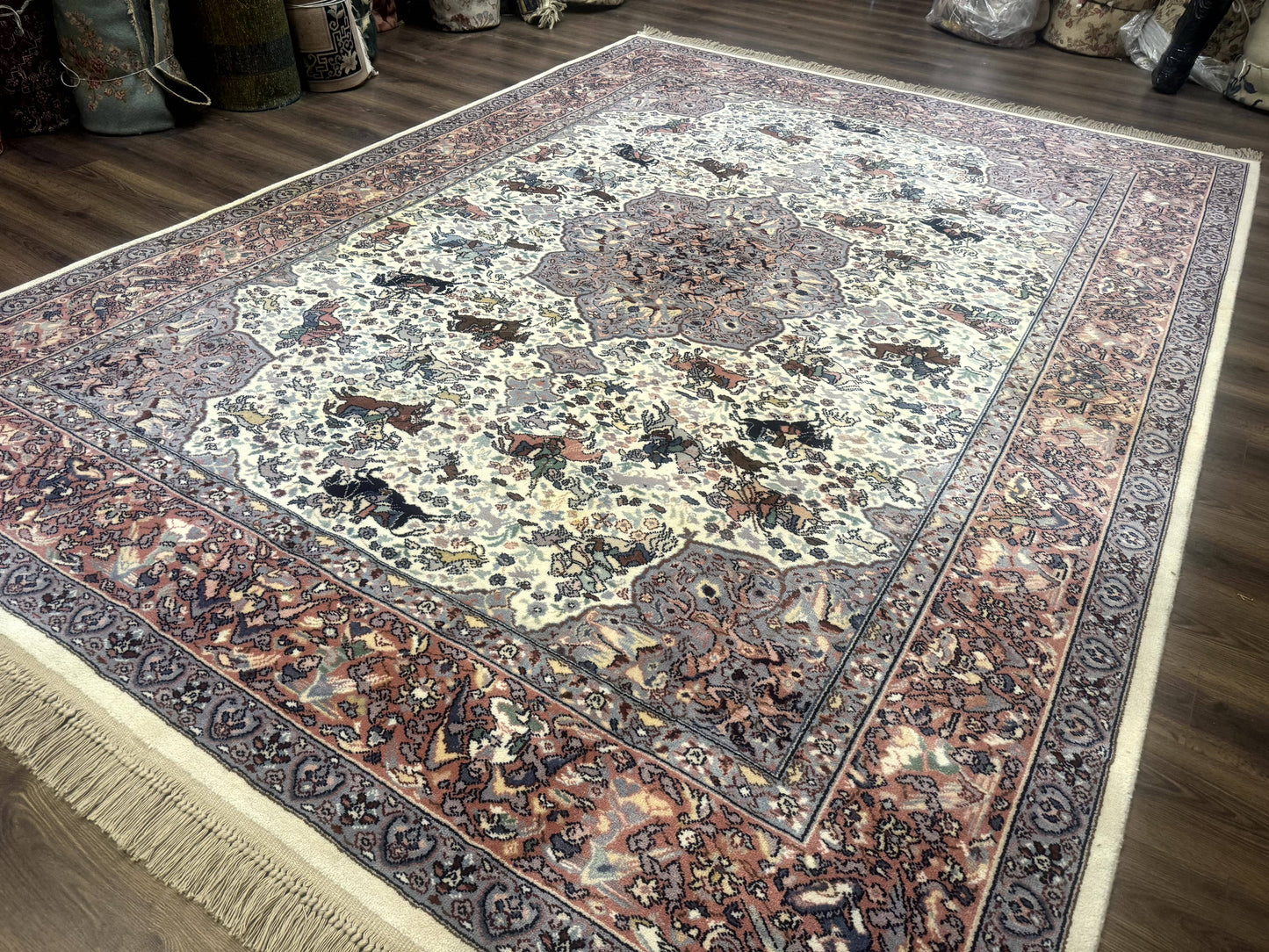 Karastan Ivory Hunting Rug 8 8 By 12 Vintage Wool Discontinued Original 700 Series Rare