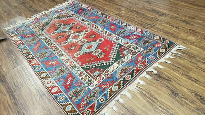Handmade Turkish Shirvan Kazak Wool Rug 4x6 Colorful Vintage Style