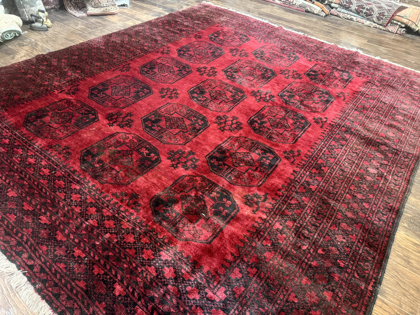 Afghan Turkoman Rug 9x10 Red Beshir Carpet Tribal Wool Antique Hand Knotted