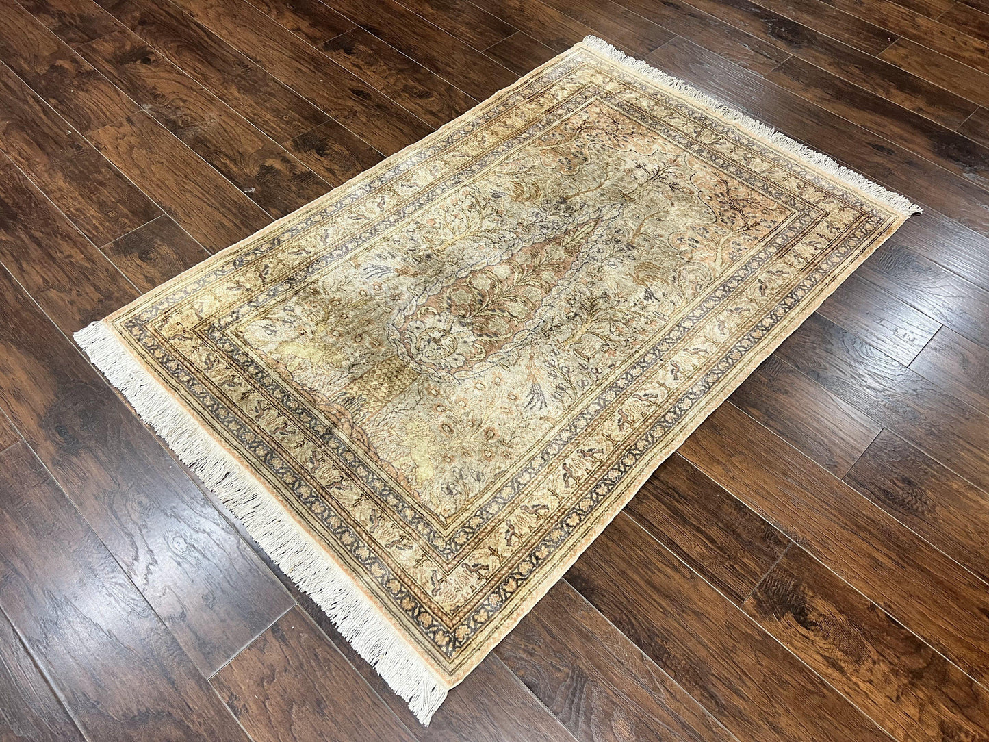 Turkish Kayseri Silk Rug 4x6 Tree of Life Handmade Hand Knotted Vintage