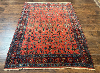 Antique Persian Tribal Rug Hand Knotted Wool Area Rug 5x6.6 Tomato Red