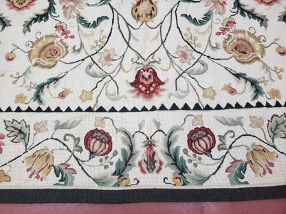 New Needlepoint Rug 9x12, Hand Woven Wool Area Rug, Flatweave Carpet, Handmade Chinese Needlepoint, Floral European Design, Ivory Background