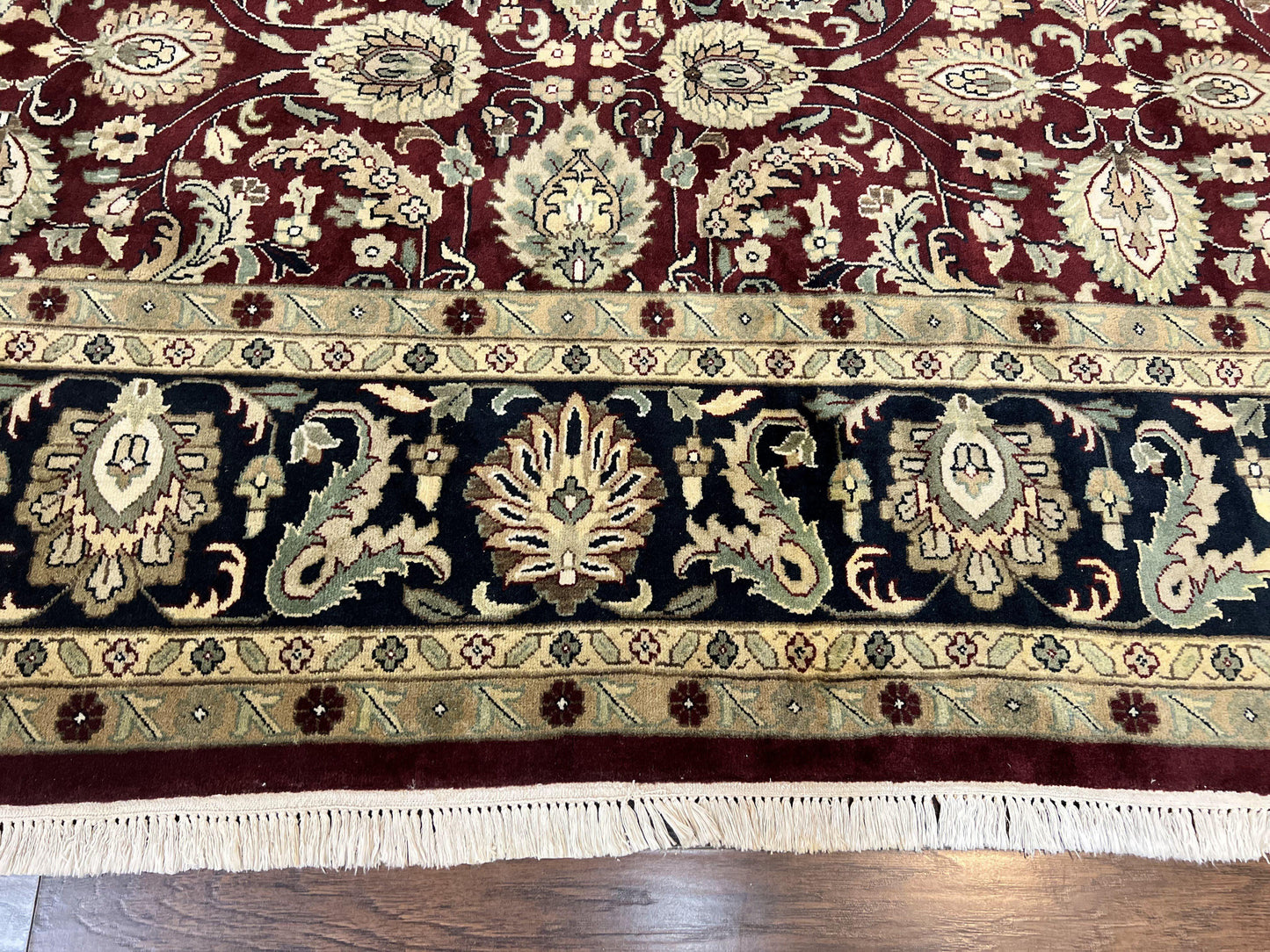 Indo Persian Rug 10x14, Floral Allover, Maroon, Handmade Hand Knotted VIntage Wool Rug, Large Oriental Carpet