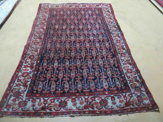 Antique Turkish Sivas Wool Rug Handwoven 4x6 Vegetable Dye Blue