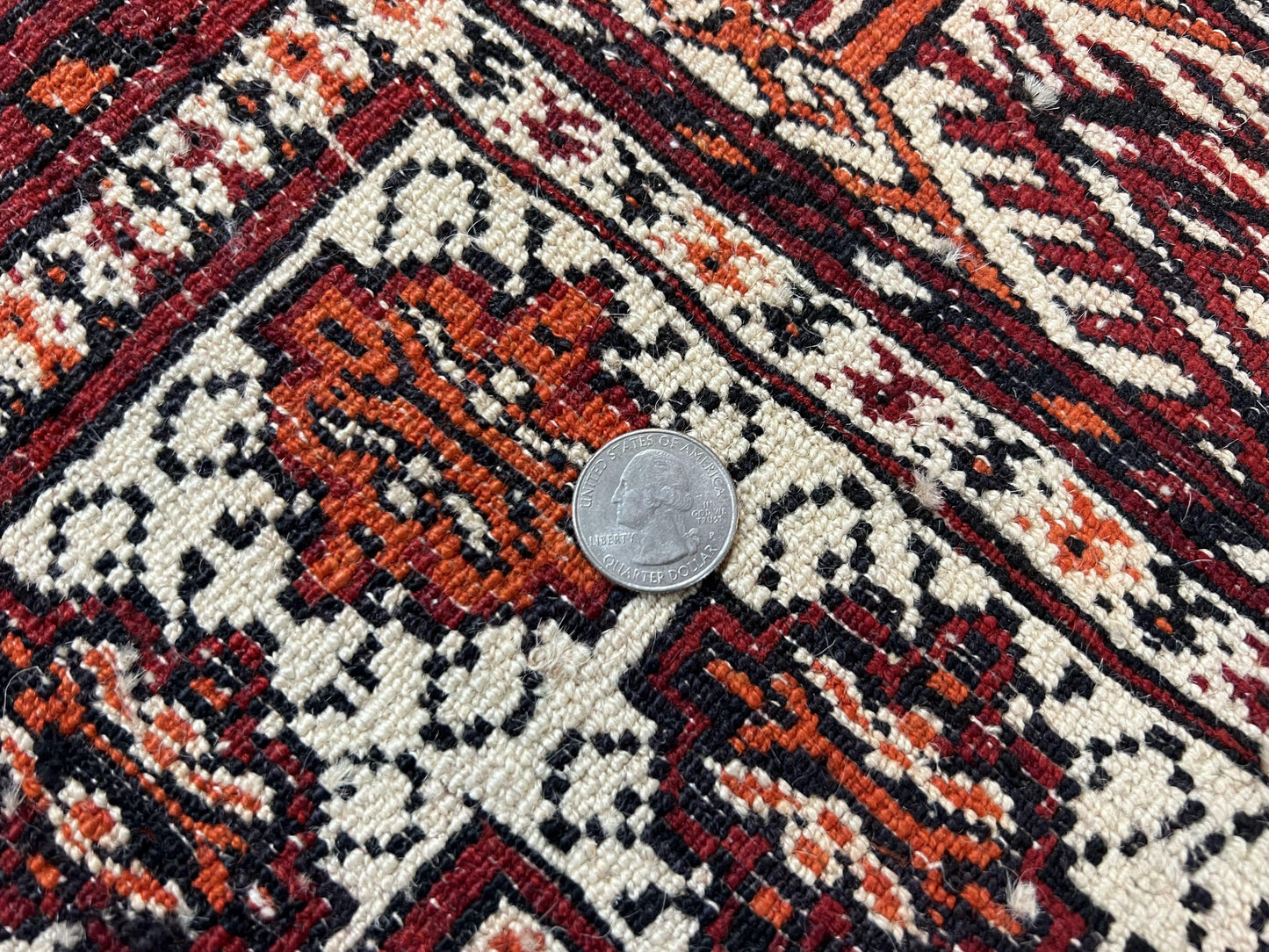 Persian Turkoman Rug Yamud 7x8 Hand Knotted Cream Red Bohemian Tribal Carpet