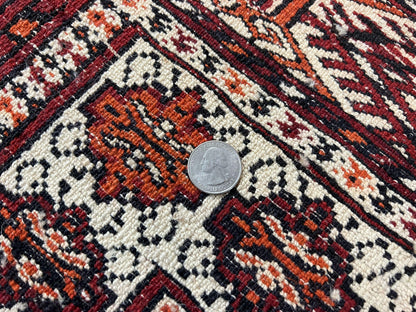Persian Turkoman Rug Yamud 7x8 Hand Knotted Cream Red Bohemian Tribal Carpet