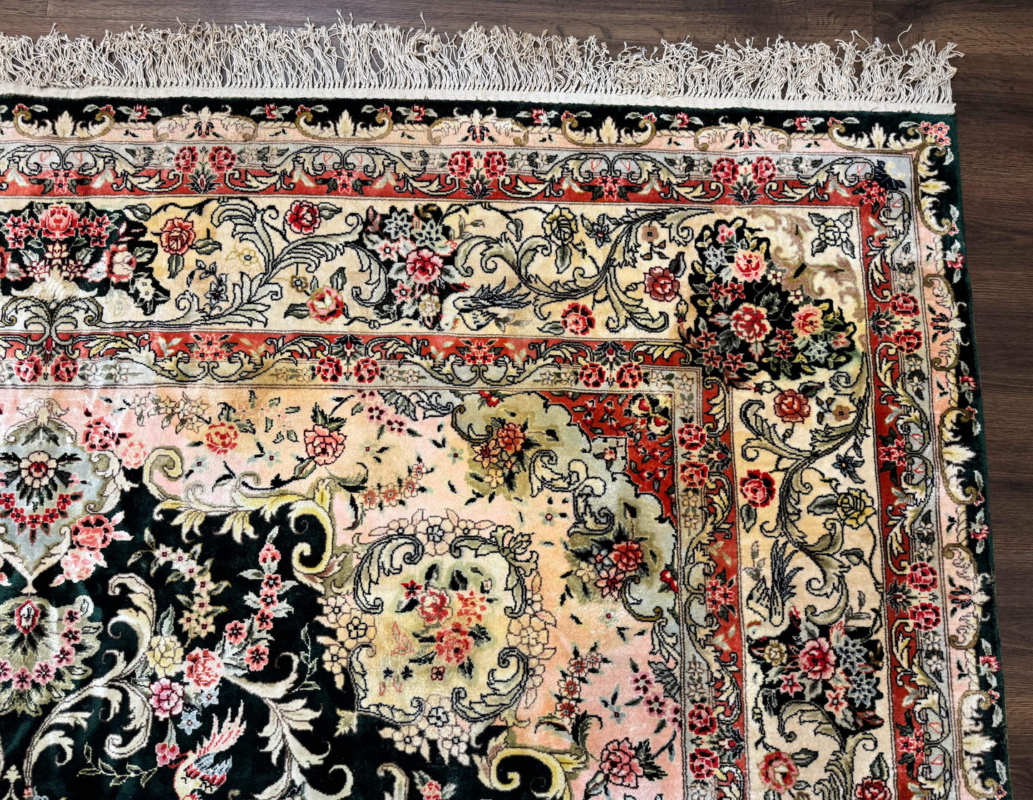 Kashmiri Silk Rug 9x12 Vintage Hand Knotted Carpet For Elegant Interiors