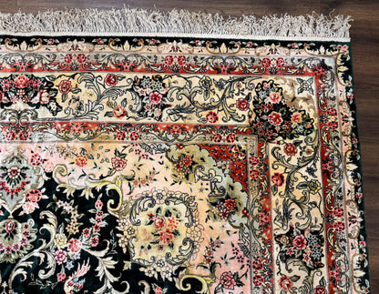 Kashmiri Silk Rug 9x12 Vintage Hand Knotted Carpet For Elegant Interiors