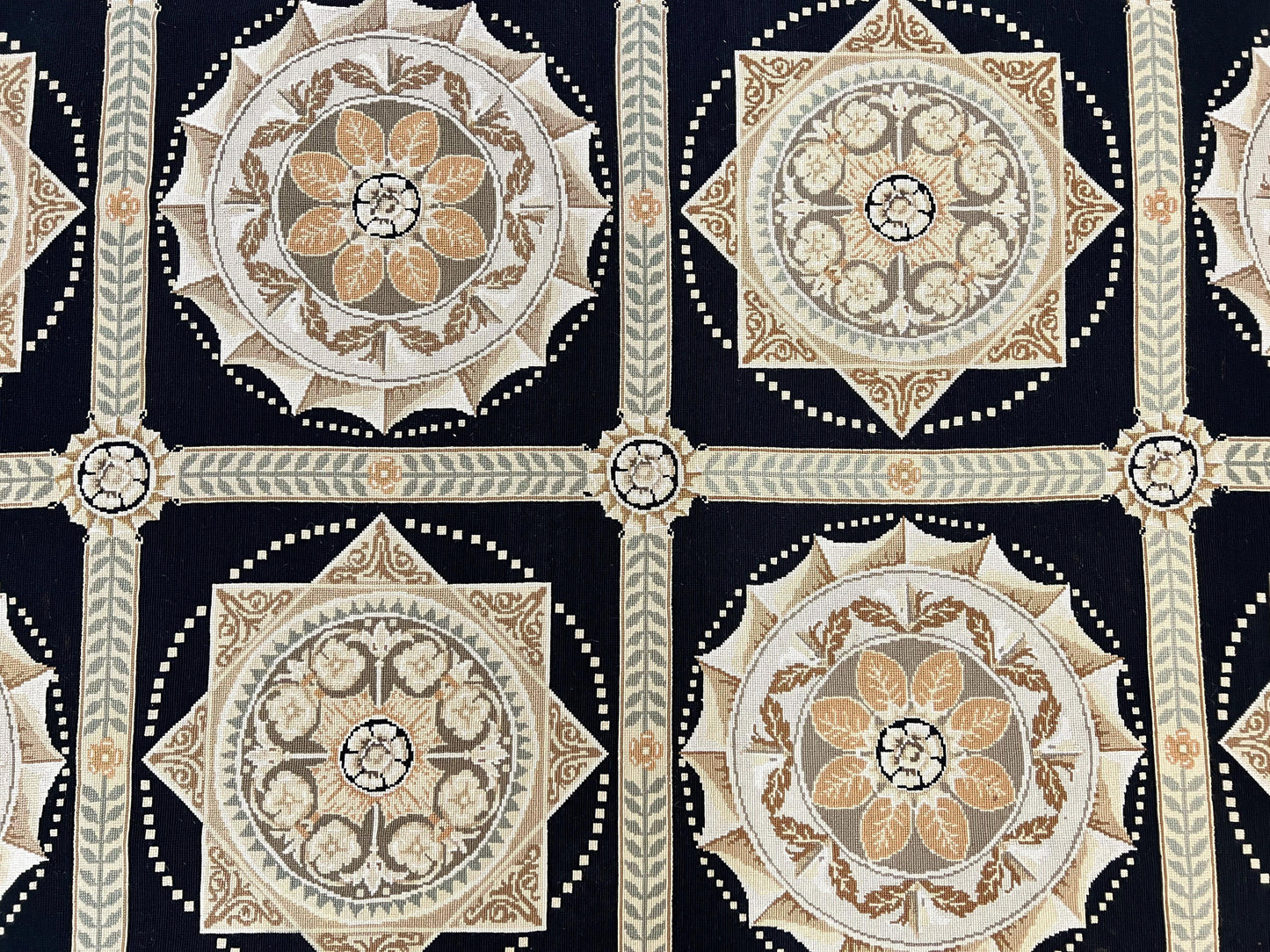 Needlepoint Rug 8x10 Handwoven Wool Panel Design Vintage French European