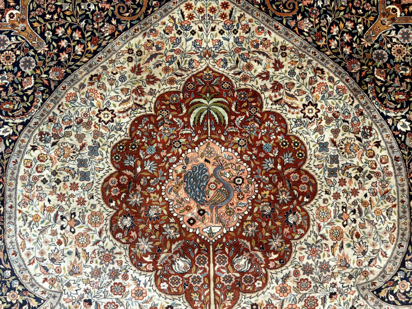 Wonderful Pak Persian Rug 9x12, Very Fine 260 KPSI, Floral Peacocks, Handmade Vintage Wool Rug