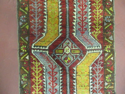 Small Turkish Yastik Rug 1.9 x 2.10, Antique Handmade Oushak Carpet