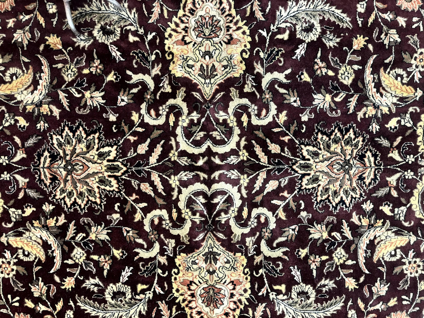 Indo Persian Rug 10x14 Handmade Wool Floral Allover Vintage Dark Maroon Plum Black