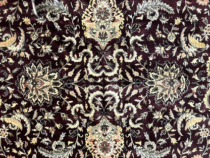 Indo Persian Rug 10x14 Handmade Wool Floral Allover Vintage Dark Maroon Plum Black