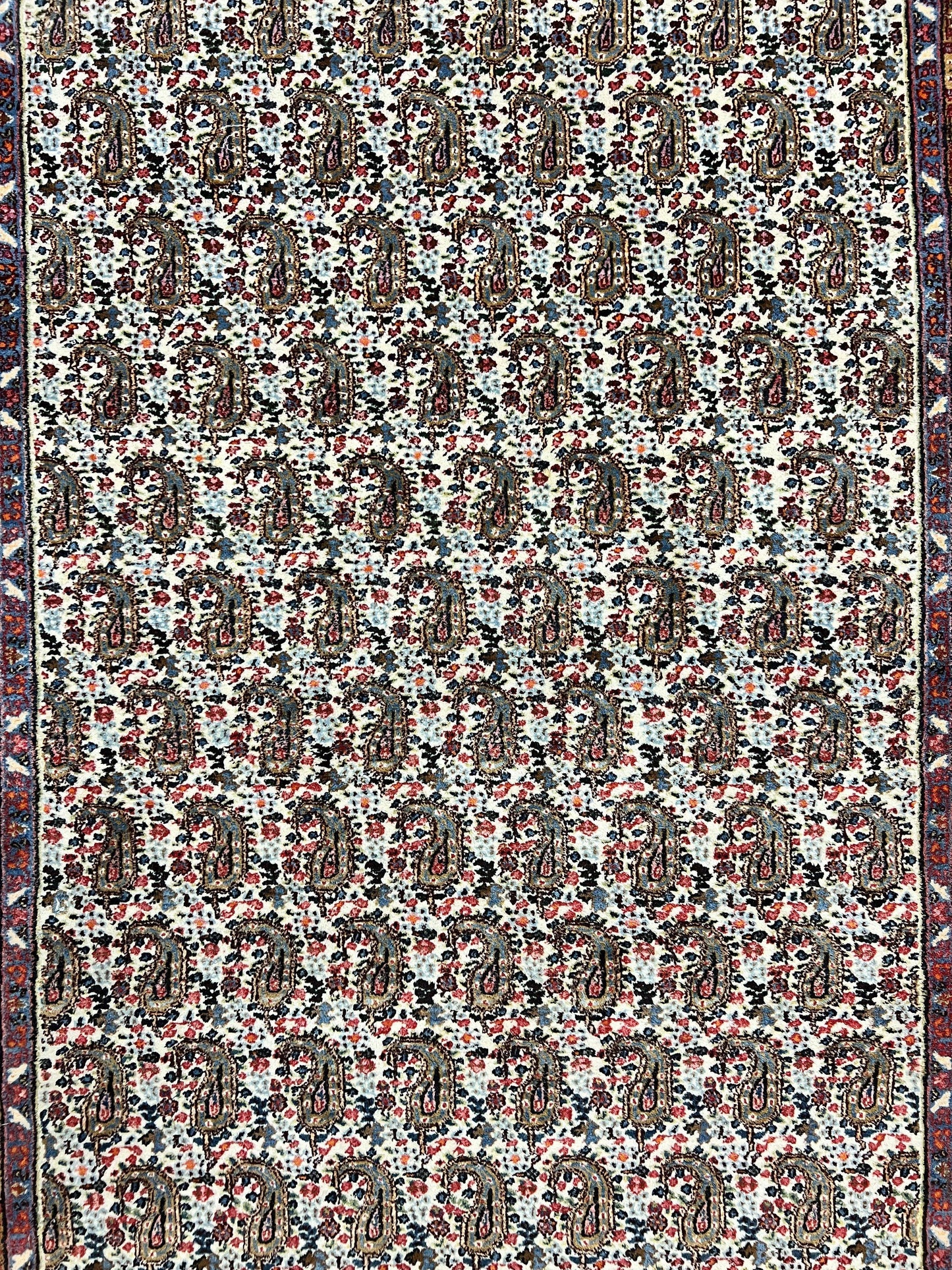 Persian Rug 4x6 Hand Knotted Ivory Mashad Kashmar Boteh Paisley Design