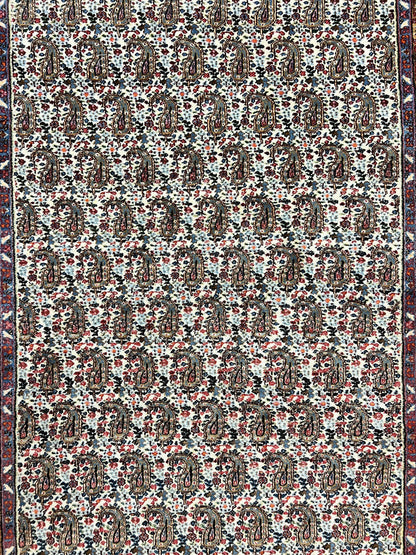 Persian Rug 4x6 Hand Knotted Ivory Mashad Kashmar Boteh Paisley Design