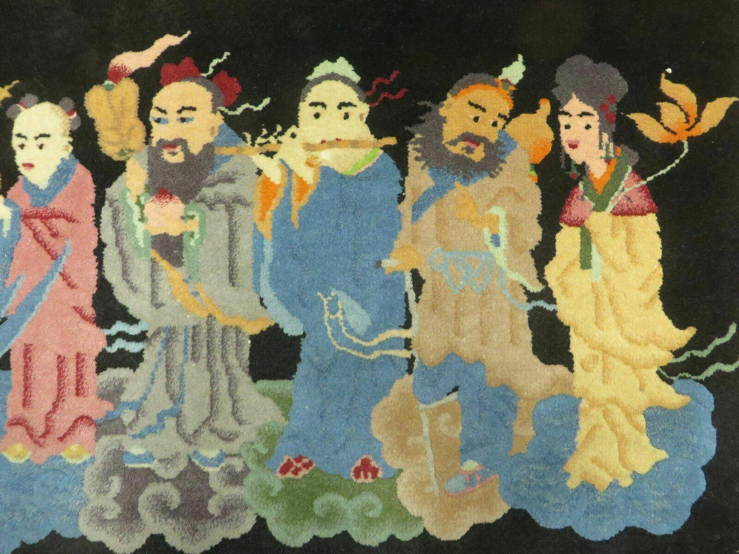 Chinese Wool Pictorial Rug Hand Knotted Vintage Confucius Immortals Scene Carpet