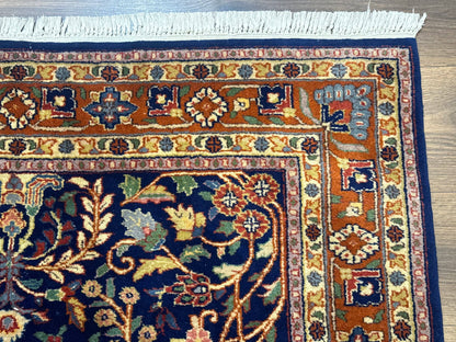 Indo Persian Sarouk Rug 4x6, Blue and Rust Red