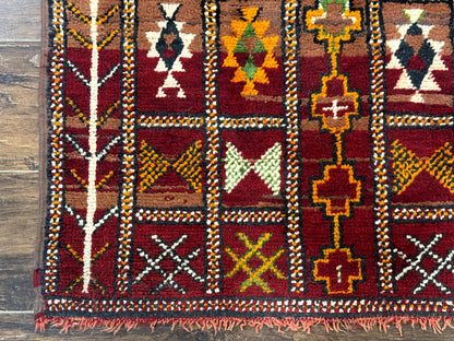 Moroccan Berber Rug Tribal 3x5 Geometric Wool Area Rug Red Orange Brown