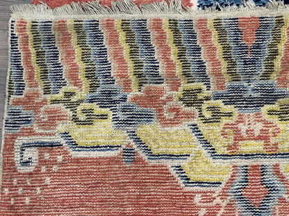 Rare Chinese Ningxia Pillar Rug 3x8, Late Qing Dynasty, 5 Clawed Dragon, Cloud Rainbow Border, Collectible Antique Carpet, Wool Hand Knotted