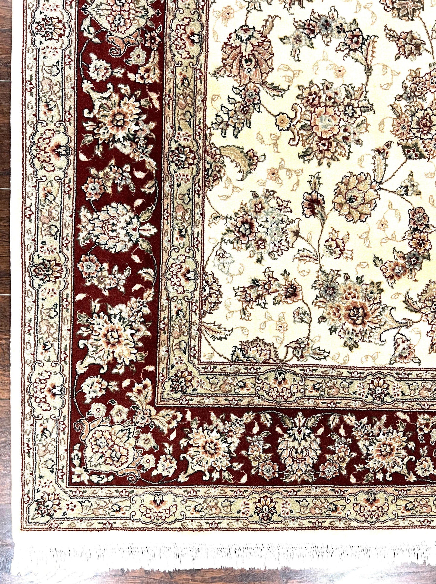 Pak Persian Rug 6x9 Wool Silk Hand Knotted Floral Allover Cream and Maroon Vintage Rug