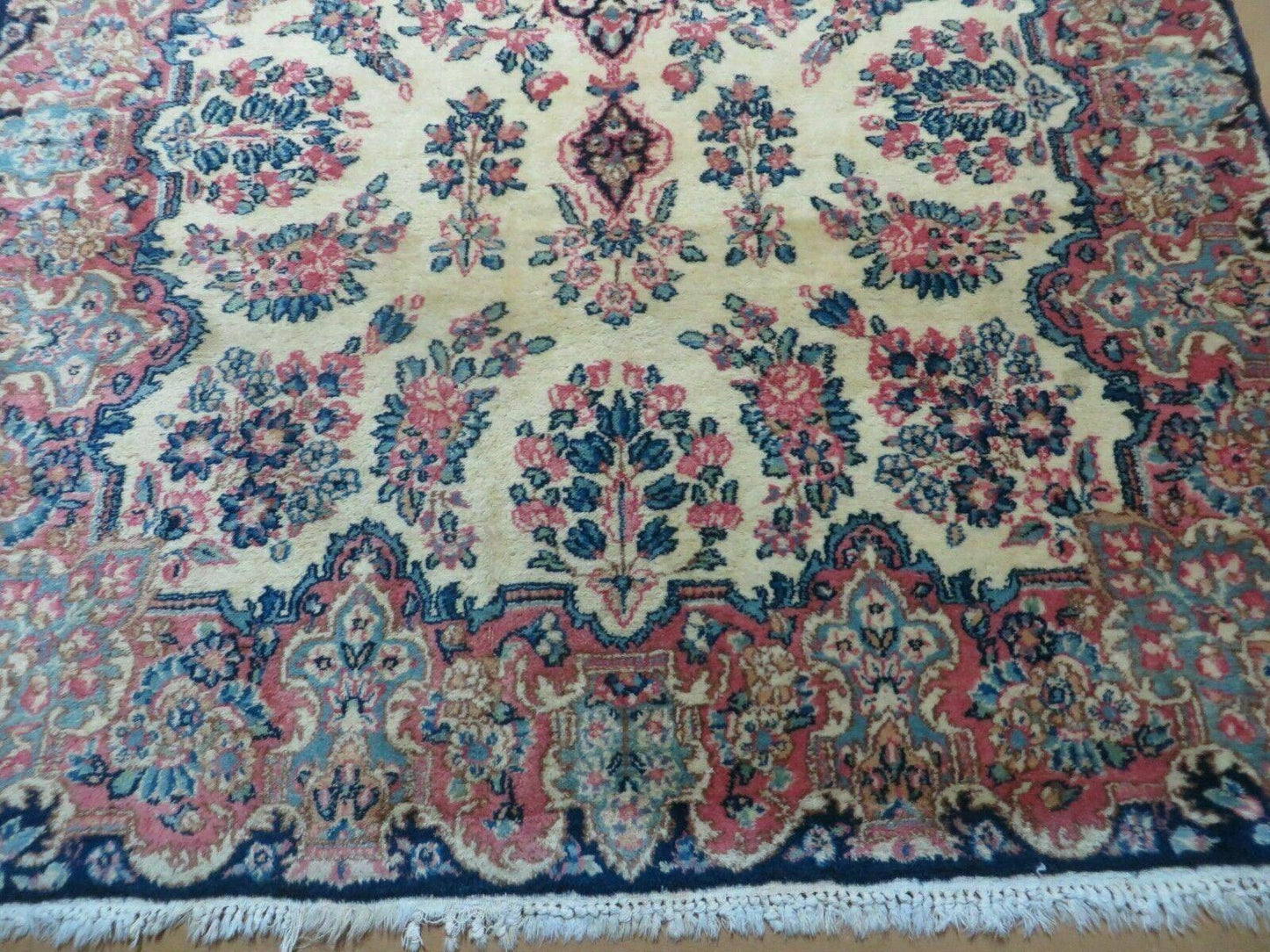Antique Persian Kirman Rug Hand Knotted Wool Floral Medallion Carpet 3 9 By 6 6